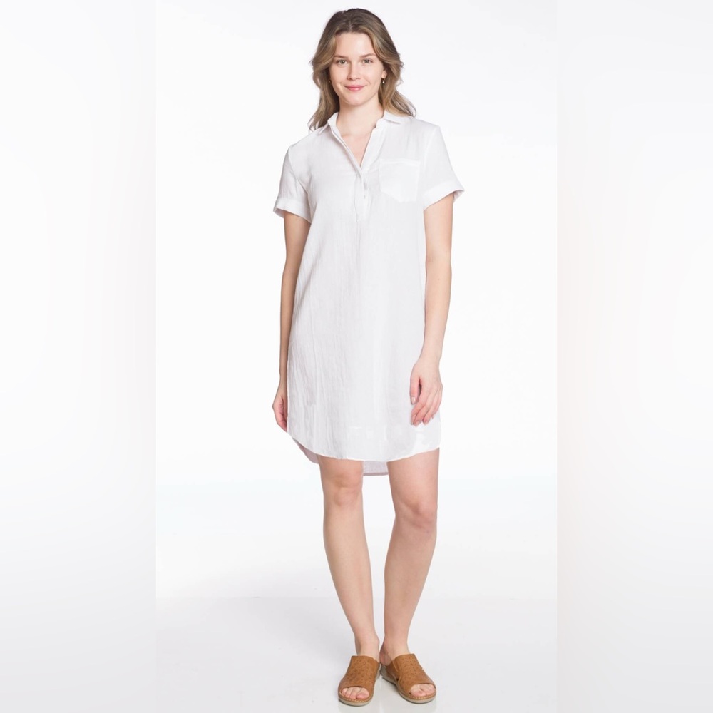 DKR Apparel Short Sleeve Johnny Collar Dress with Chest Pocket-White
